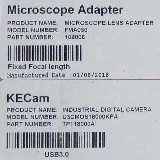 لیبل درچ شده روی بسته بندی سی سی دی مخصوص میکروسکوپ ۱۸ مگاپیکسل USB3